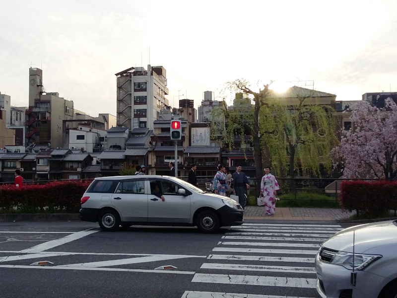 Street near Sanjo Bridge at Kamogawa River in Kyoto