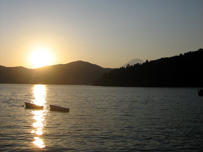 Sunset at Lake Ashi with Mt. Fuji in Hakone