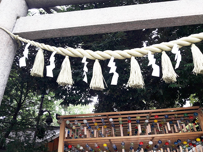 Stone Gate and Wind Chimes at Hikawa Shrine in Kawagoe