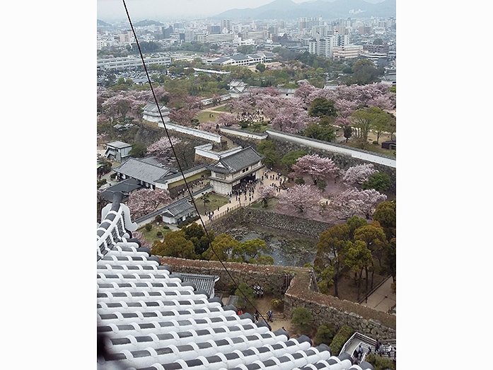View from Main Tower over Hishi Gate Himeji Castle