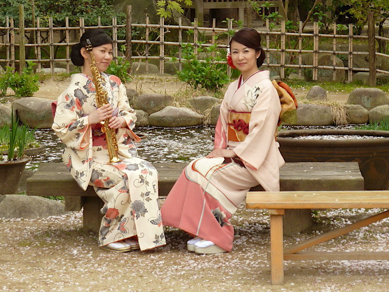 Woman with Kimonos in Shukkeien Garden in Hiroshima