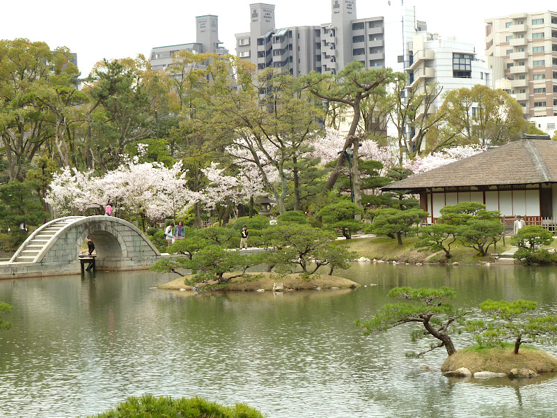 Kokokyo Bridge Seifukan Tea House Shukkeien Garden in Hiroshima