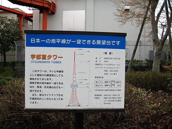 Display of Utsunomiya Tower in Hachimanyama Park