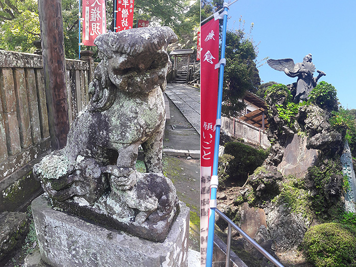 Stone Statue Komainu along the hiking trail leading to Hansobo
