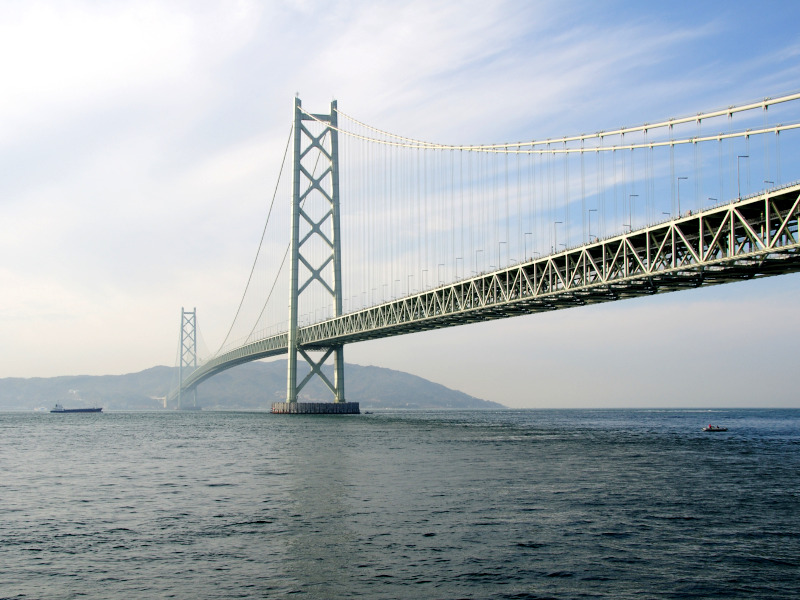 Akashi Kaikyo Bridge connecting Kobe with Iwaya on Awaji Island
