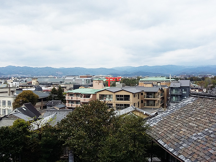 Big Red Torii of Heian Jingu Shrine in Background of Awata-jinja Shrine
