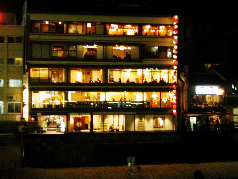 Restaurants along Kamogawa River in Kyoto