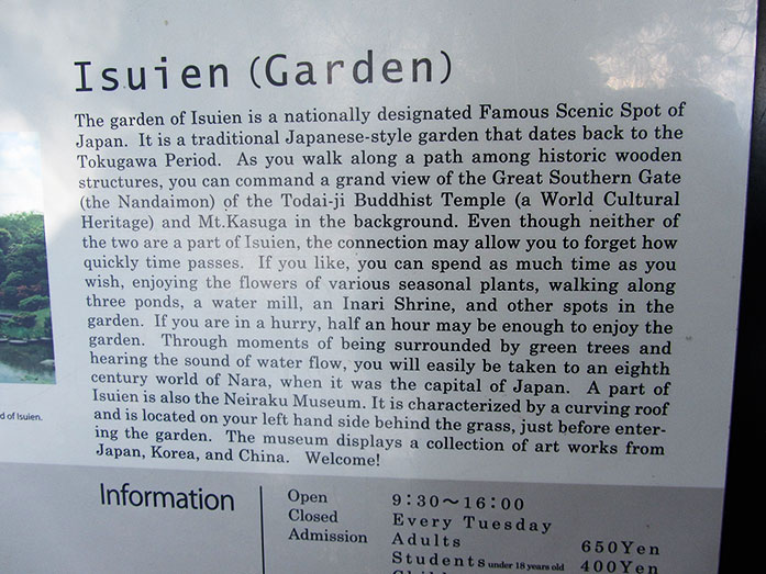 Information Board of Isuien Garden in Nara