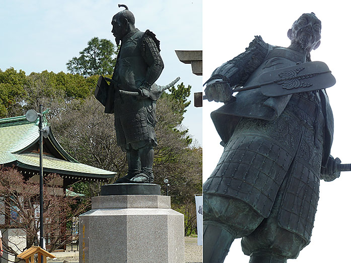 Toyotomi Hideyoshi Bronze Statue Hokoku-jinja Shrine in Osaka Castle Park