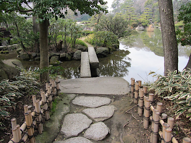 Stone Bridge within Keitakuen Garden Tenno-ji Park in Osaka