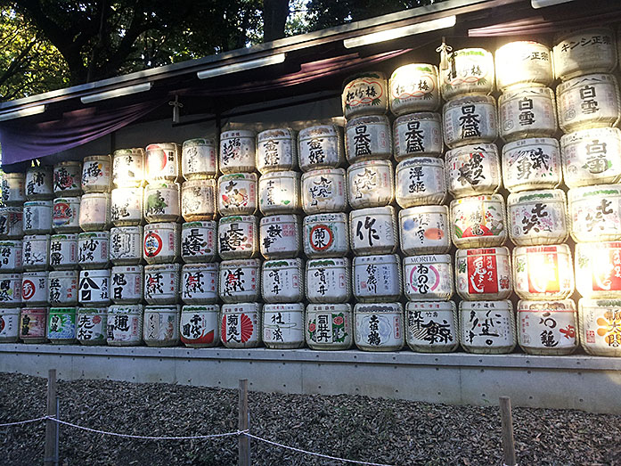 Sake Barrels donated to Meiji Shrine (Meiji-jingu)