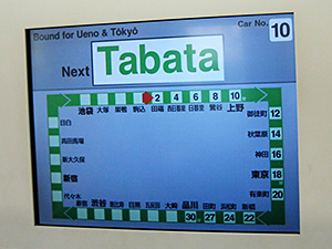 Display of Tabata Station Yamanote Line in Tokyo