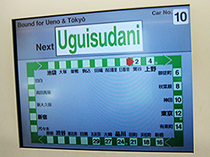 Display of Uguisudani Yamanote Line in Tokyo